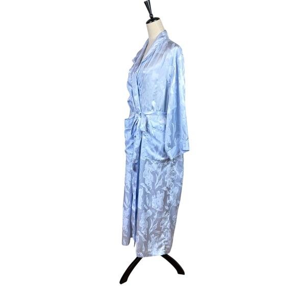 Vintage Gold Label Victoria's Secret Full Length Light Blue Floral Print Robe - Picture 3 of 12